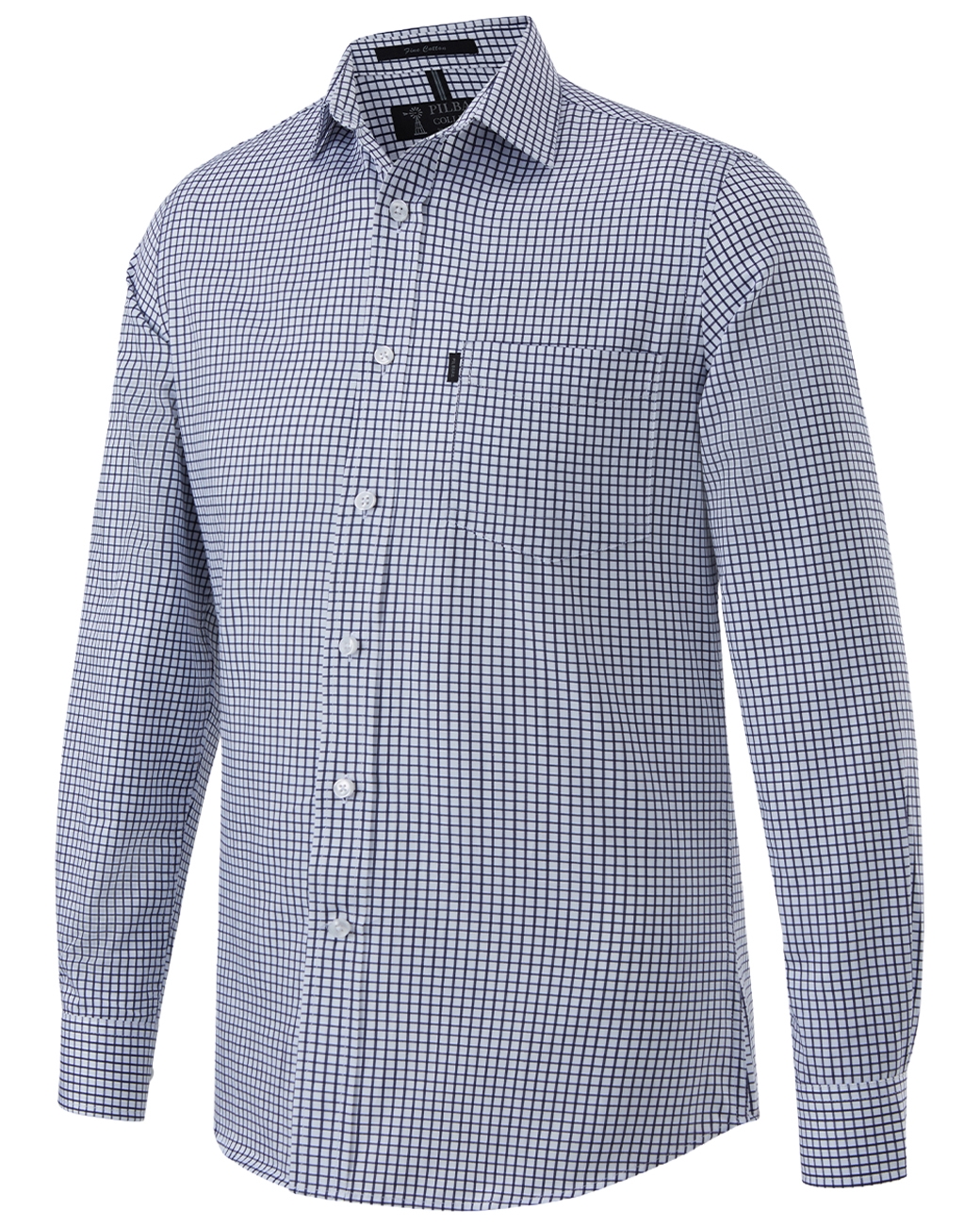 Pilbara (Mens) RMPC011 - Dual Pocket Long Sleeve Shirt (Red/Navy/White Check)